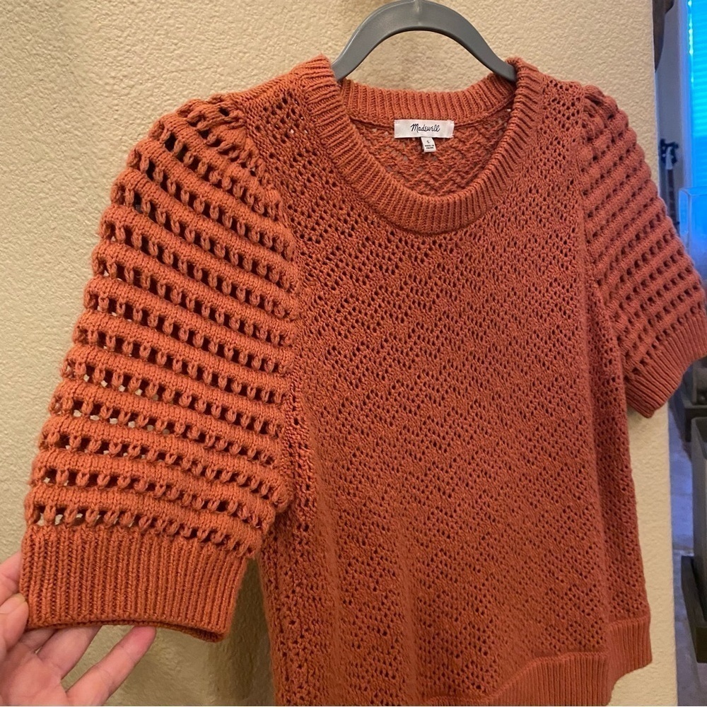 MADEWELL Women Orange Open Knit Short Sleeve Sweater Top Size Small - Picture 3 of 8